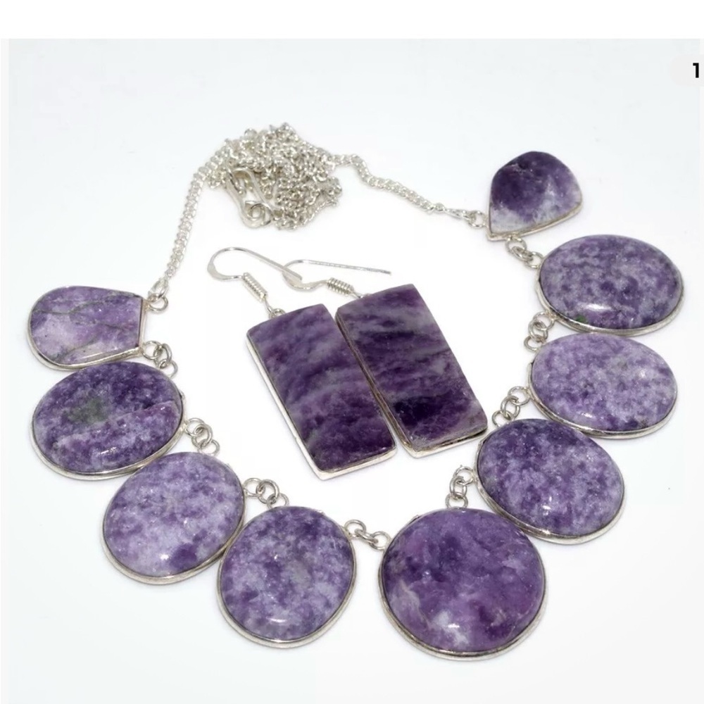 Lepidolite 925 Silver-plated necklace and earring set.